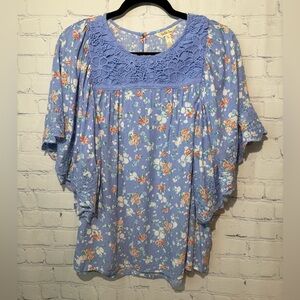 Matilda Jane size medium pullover blue with orange & white florals